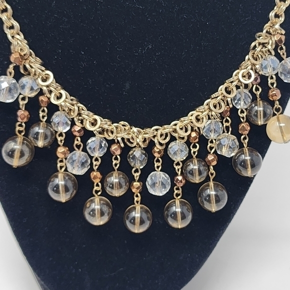 Vintage Talbots Multi Strand‎ Smoky Glass Crystal Beads Copper Necklace - Picture 3 of 10
